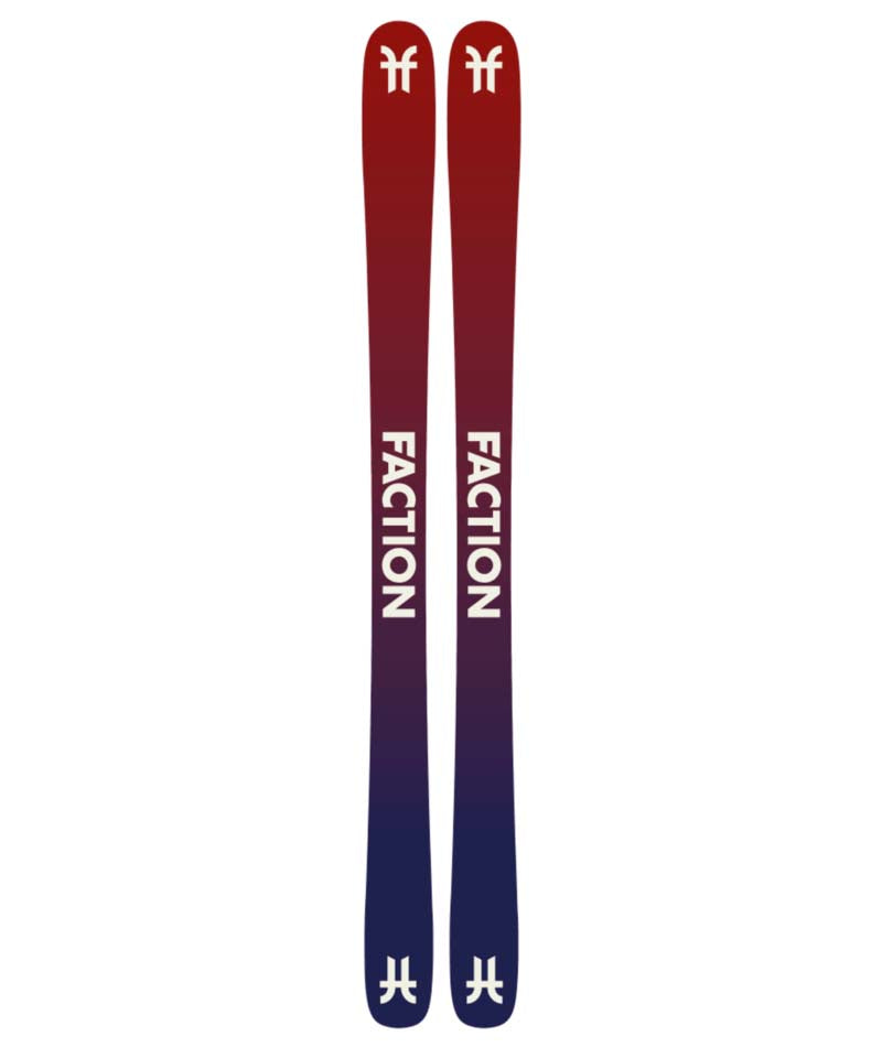 Prodigy1Capsule-Red Faction skis with a white logo on a white background