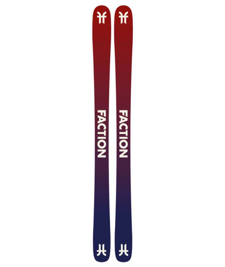 Prodigy1Capsule-Red Faction skis with a white logo on a white background