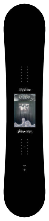 PublicDisorder-Black snowboard with a graphic design on a white background