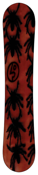 PublicGuestGeneral-A snowboard base with a dark red-orange background and a black palm tree pattern, featuring a circular logo in the center.