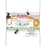 PublicJibgurl-A snowboard with a highly decorated, whimsical collage design featuring musical notes, bees, a crescent moon, a cat, and a collage of small photos on a white base.