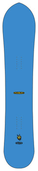 PublicOutreach- A blue snowboard topsheet against a white background, featuring the 'Public' brand logo in yellow and black near the tail.