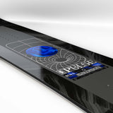 Pulse- Black multi colored snowboard on a white background 