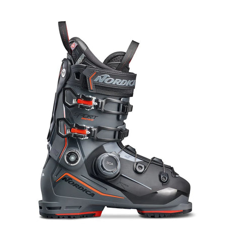 Sportmachine3130BOA-Gray and black ski boot with red accents on a white background