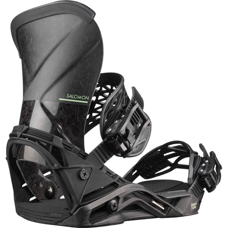QuantumCarbon-Pair of black snowboard bindings on a white background
