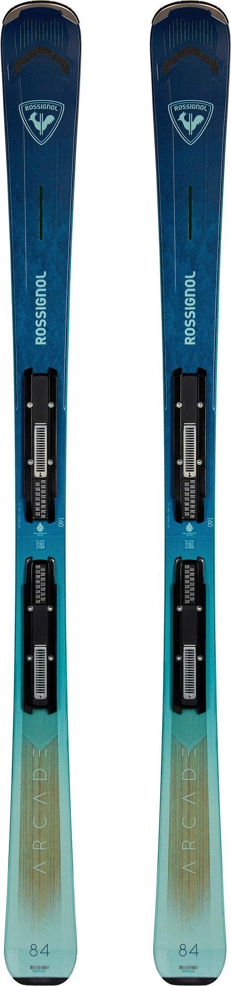 Arcade W 84-Pair of Rossignol ski with bindings on a white background