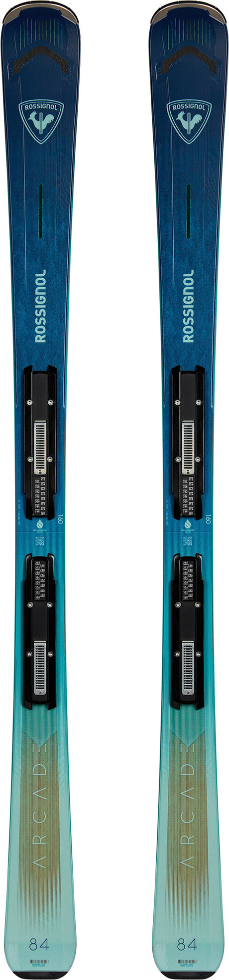 Arcade W 84-Pair of Rossignol ski with bindings on a white background