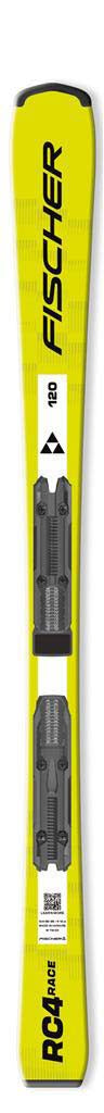 RC4RACEJR- A pair of skis in a yellow and black colorway, featuring the Fischer logo and 'RC4 Race' text.