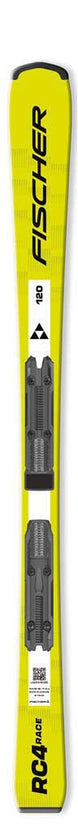 RC4RACEJR- A pair of skis in a yellow and black colorway, featuring the Fischer logo and 'RC4 Race' text.