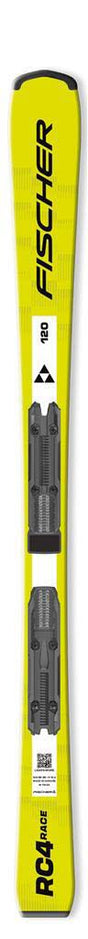 RC4RACEJR- A pair of skis in a yellow and black colorway, featuring the Fischer logo and 'RC4 Race' text.