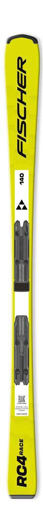 RC4RACEJR- A pair of skis in a yellow and black colorway, featuring the Fischer logo and 'RC4 Race' text.