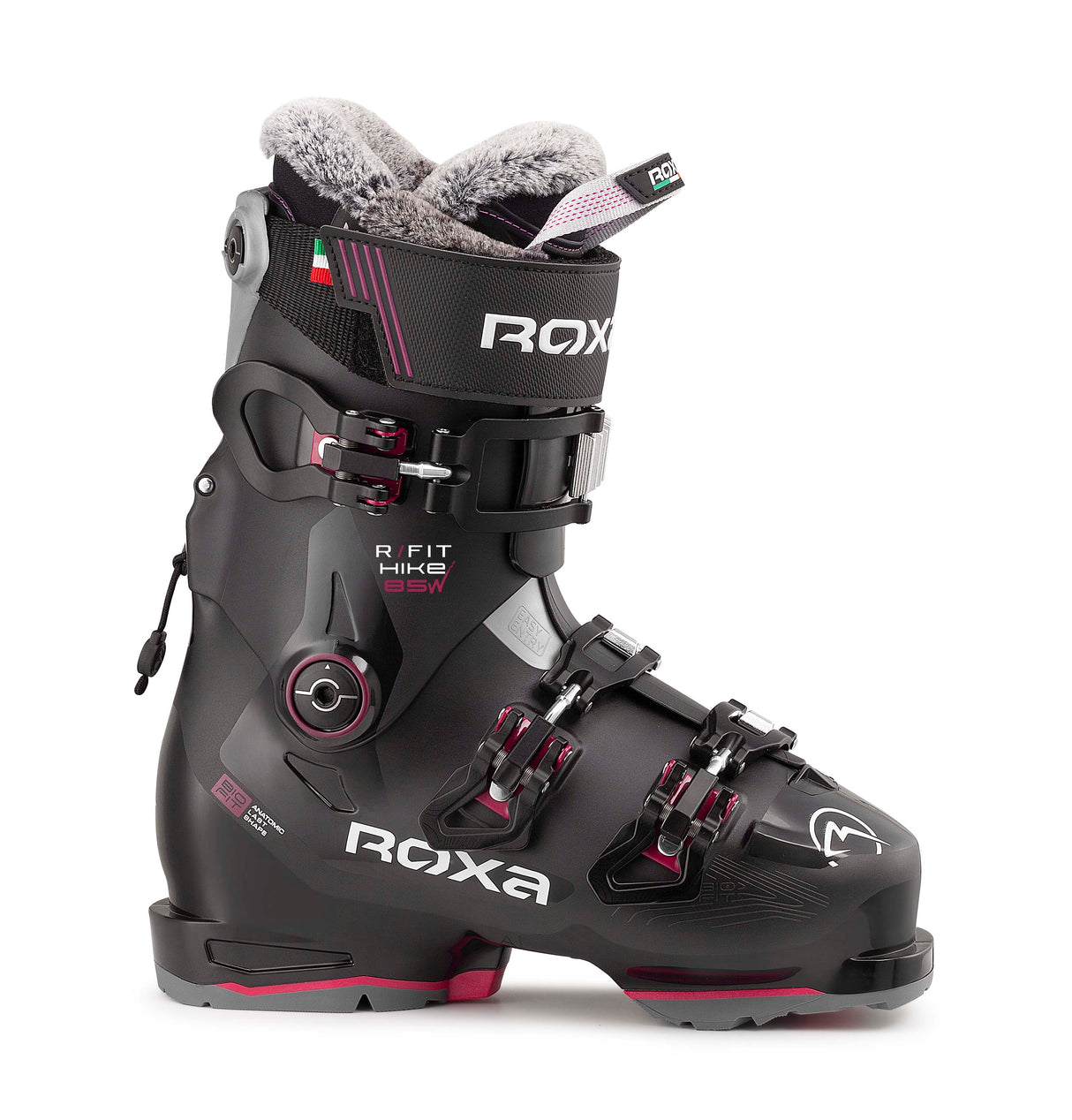 RFITHIKE85W-Black ski boot with visible branding on a white background