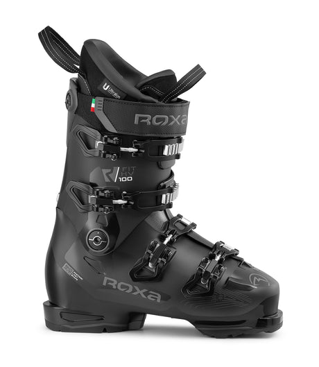 RFITHV100-Black ski boot with Roxa branding on a white background