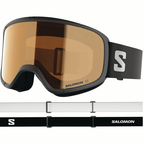 RIO-Salomon ski goggles with black frame and orange lens on a white background