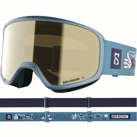 RIO-Salomon ski goggles with blue frame and yellow lens on a white background