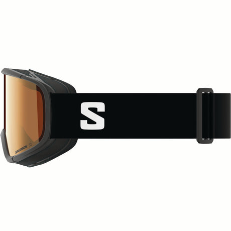 RIO-Salomon ski goggles with black frame and orange lens on a white background