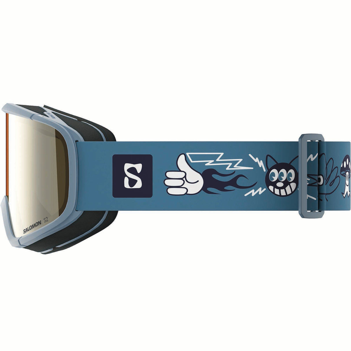 RIO-Salomon ski goggles with blue frame and yellow lens on a white background