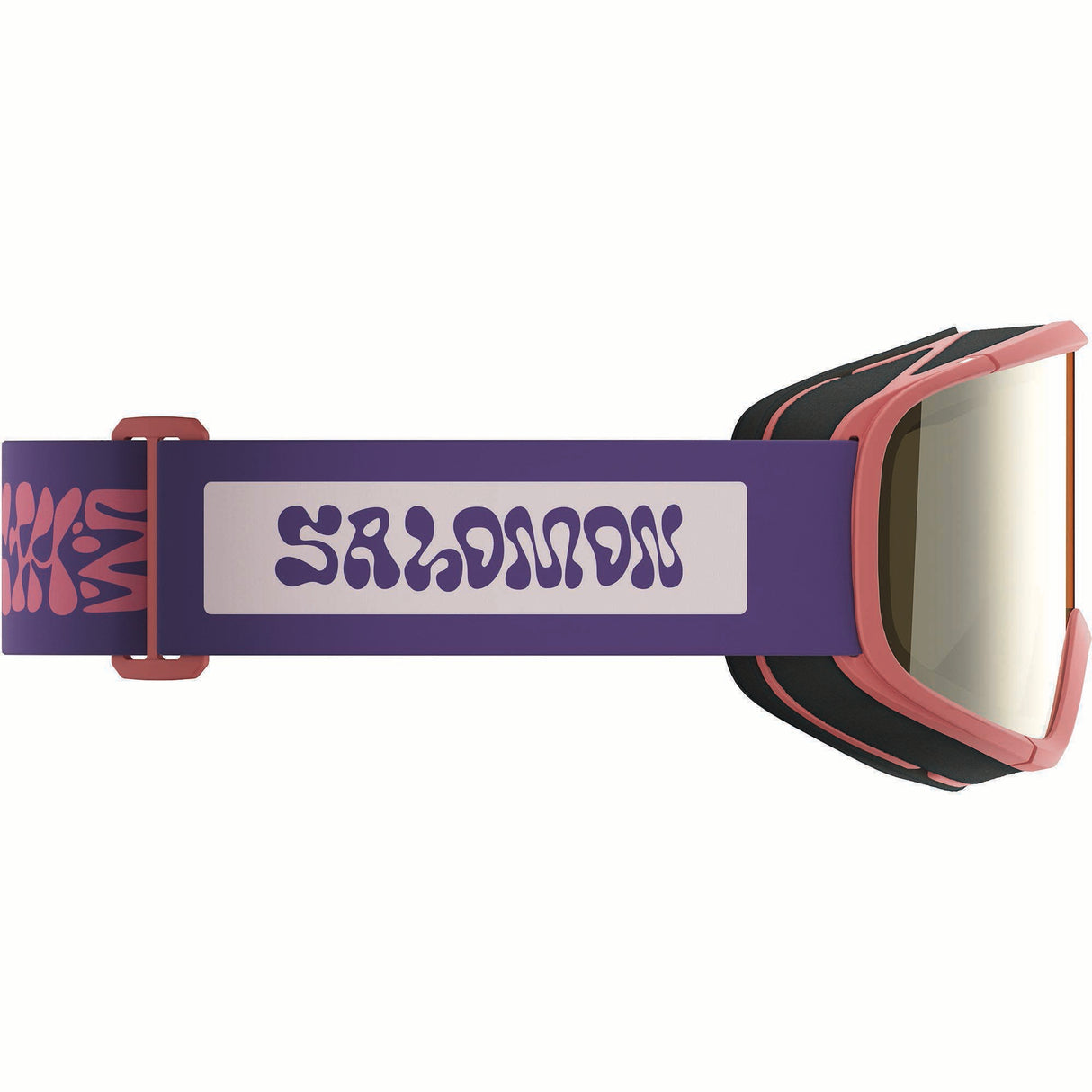 RIO-Salomon ski goggles with pink and purple strap on a white background