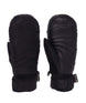 RadiatorMitt-A pair of black insulated winter gloves shown from both the front and back views against a plain white background. The gloves feature quilted stitching, a padded cuff, and small black brand tags on the wrist.