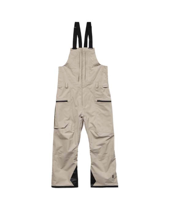 RainGor-TexBib- Cream snow pants with overalls that are black on a white background 