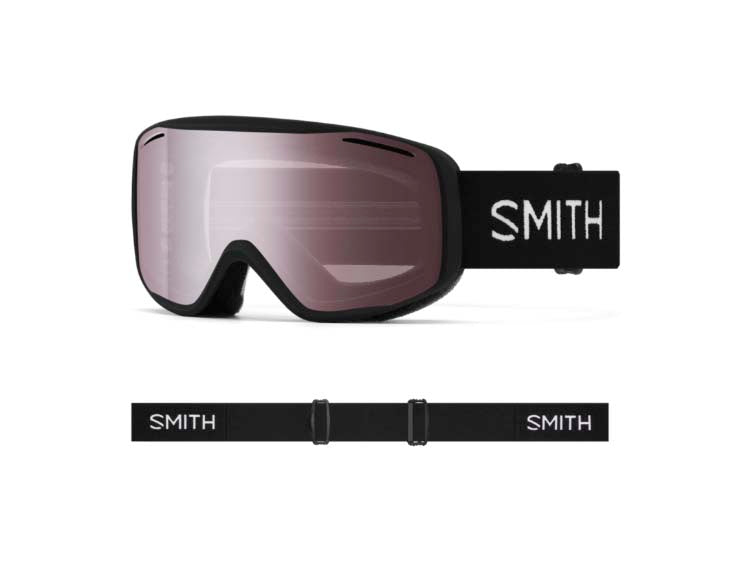 Rally-Smith goggles with black frame and purple lenses on a white background