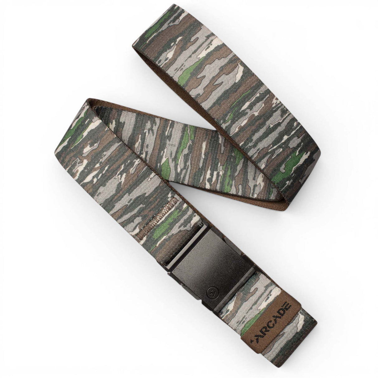 RealTreeCamo-Camouflage-patterned belt with a buckle on a white background