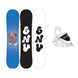 RecessPackageMini- Two views of a snowboard and a snowboard binding on a white background
