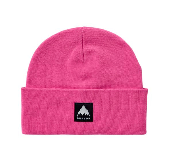 RecycledKactusbunchTallBeanie-Pink beanie with a black Burton logo on a white background