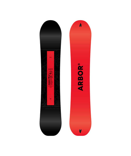 RedGerardAM-Black and red snowboard with 'Arbor' branding on a white background