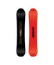 RedGerardPro- Two views of a snowboard one side black, and the other (base) red on a white background