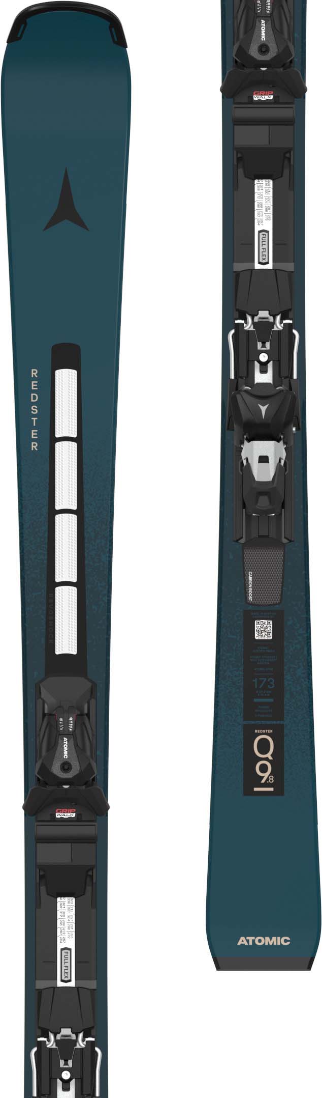 RedsterQ9.8- Teal ski with black bindings on a white background