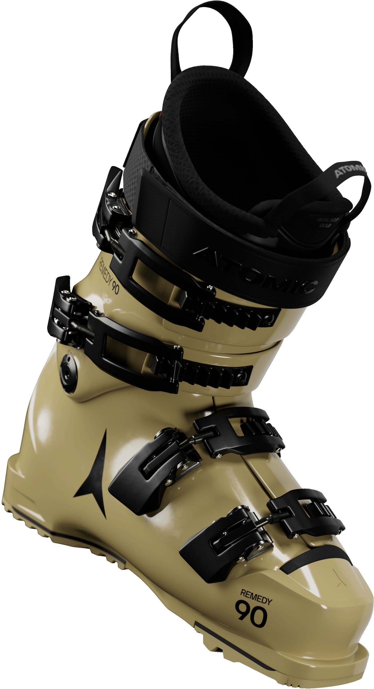Remedy90LC- Beige and black Atomic ski boot on a white background