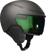 ReventGTAmidVisorHD-Black helmet with a green visor on a white background