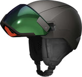 ReventGTAmidVisorHD-Black helmet with a green visor on a white background