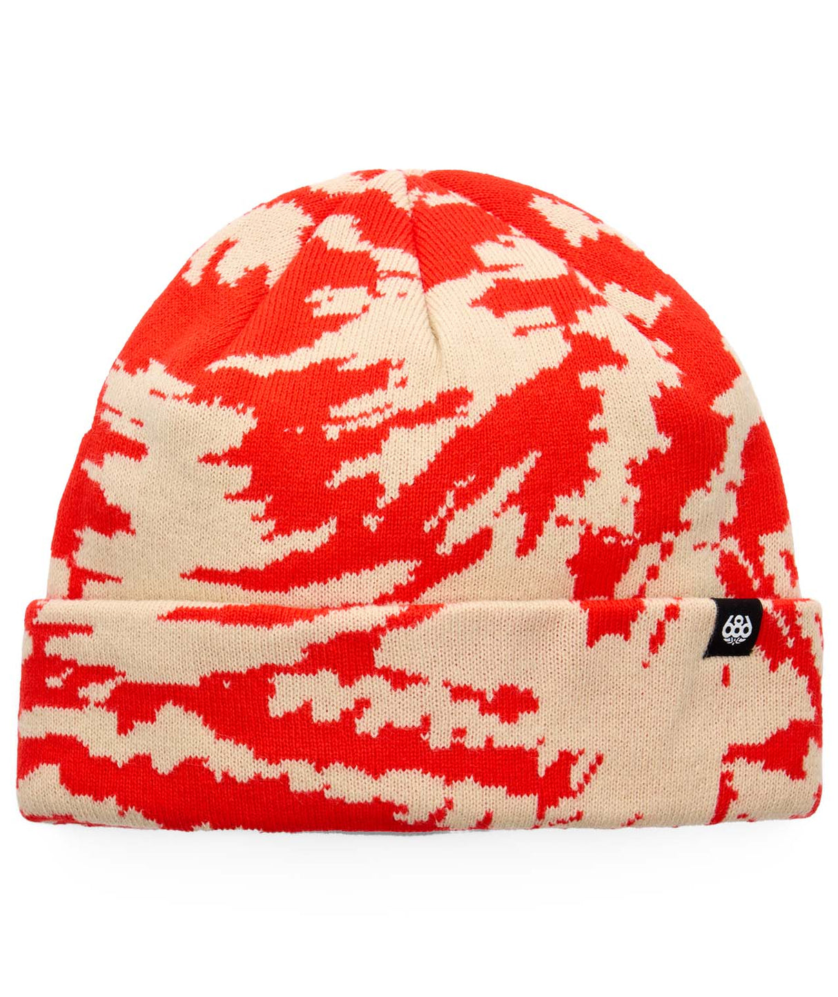 ReverbBeanie-Red and beige camouflage beanie on a white background