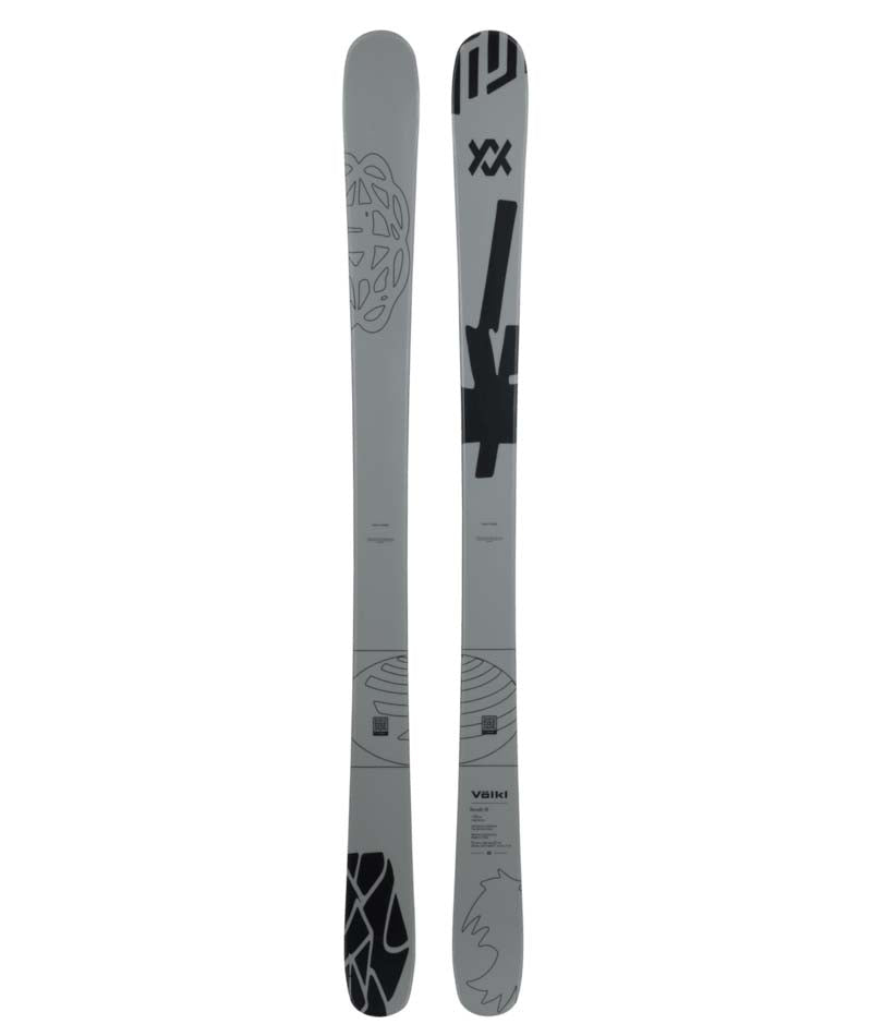RevoltJr.ParkFlat-Two gray skis with black branding on a white background