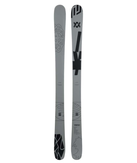 RevoltJr.ParkFlat-Two gray skis with black branding on a white background