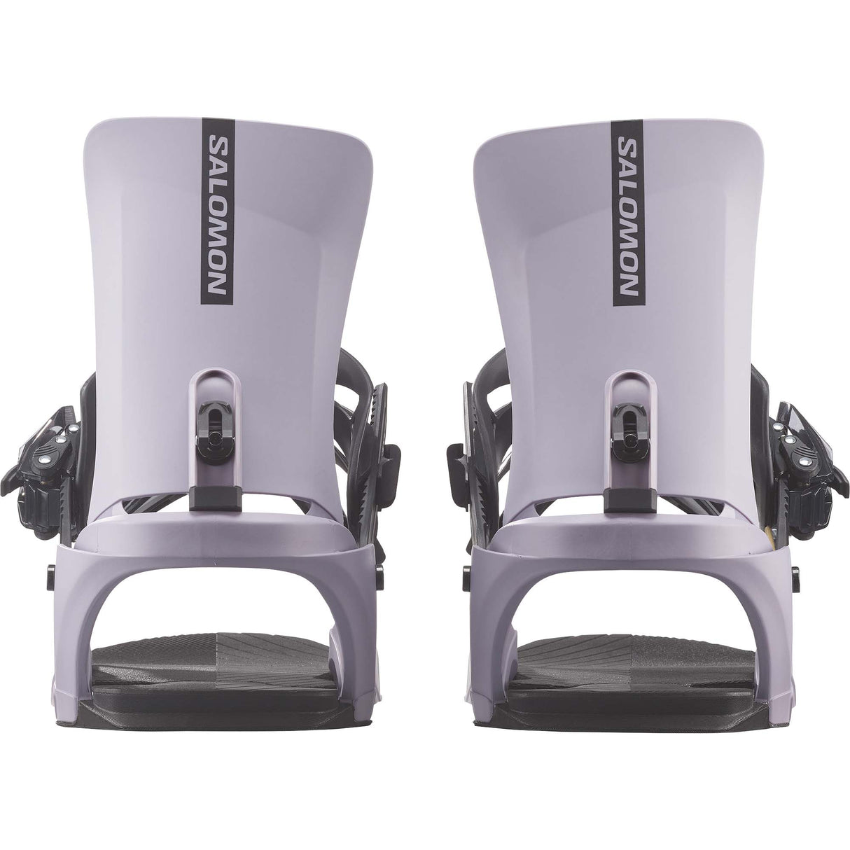 Rhythm- Light purple snowboard bindings on a white background