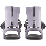 Rhythm- Light purple snowboard bindings on a white background