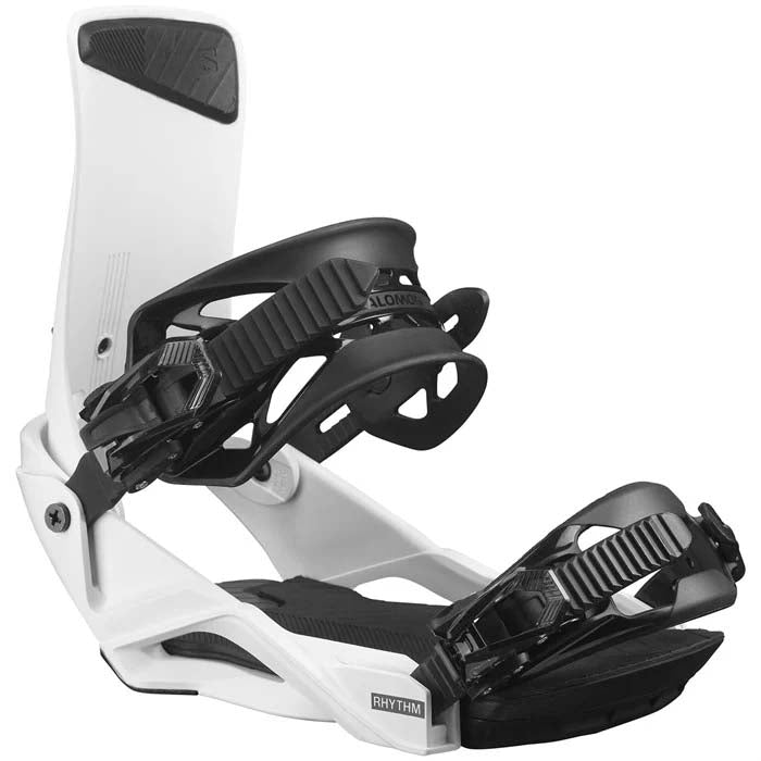 Rhythm- White snowboard bindings on a white background 