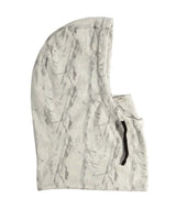 RidgeHoodTechFleece- White and grey hooded balaclava on a white background