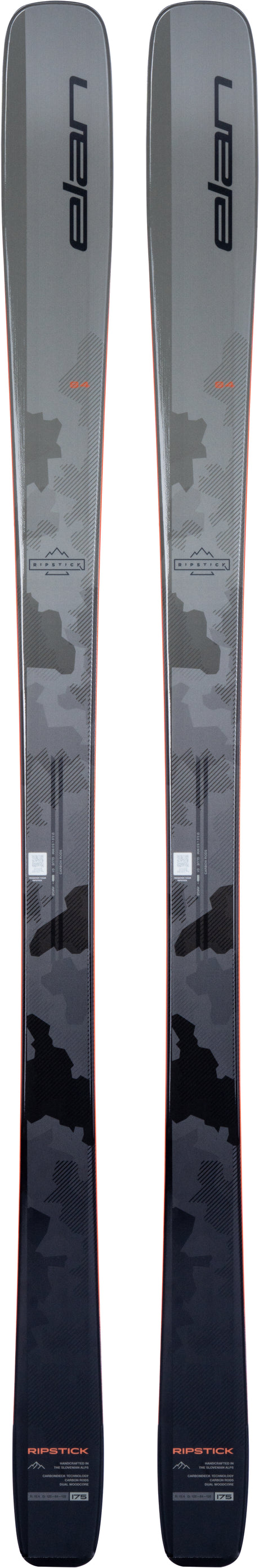 Ripstick84- Grey and black skis on a white background