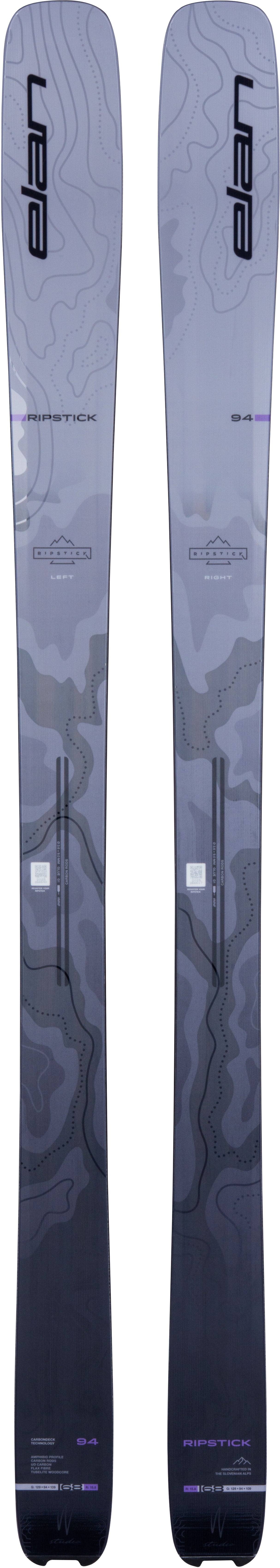 Ripstick94W- Purple skis on a white background 