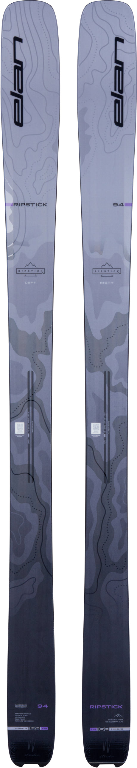 Ripstick94W- Purple skis on a white background 