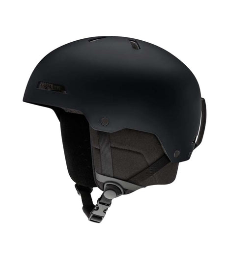 Rodeo-Black helmet with a strap on a white background