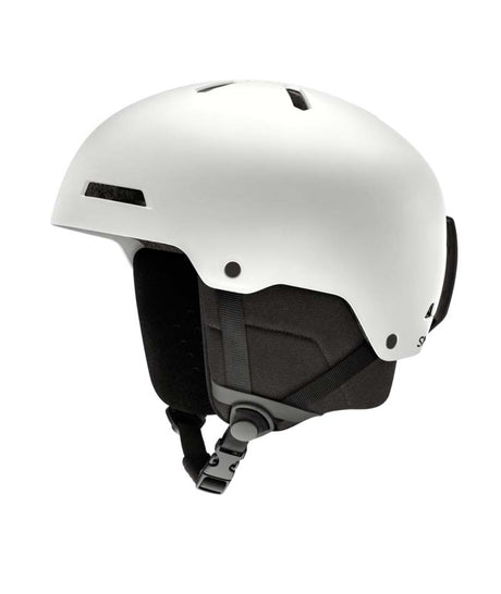 Rodeo-White helmet with black straps on a white background