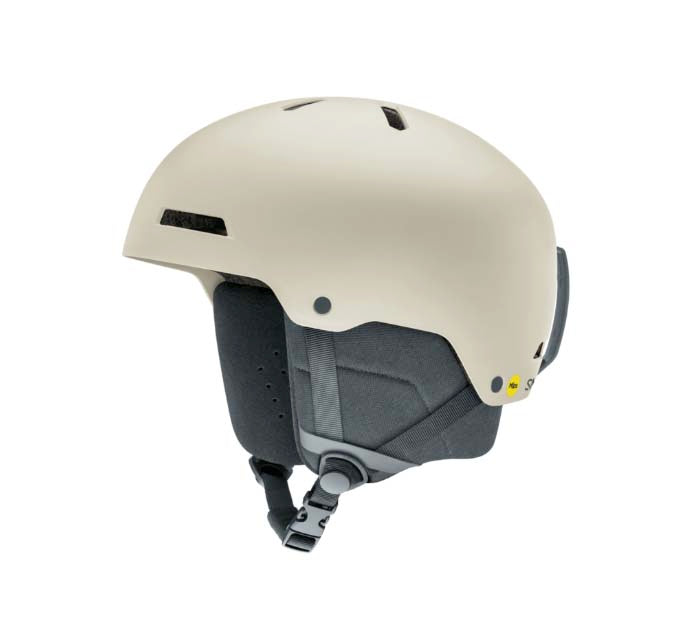 RodeoRoundMIPS-A beige Smith Rodeo Round Fit MIPS adult helmet designed for skiing or snowboarding, featuring a dial fit system and vented design.