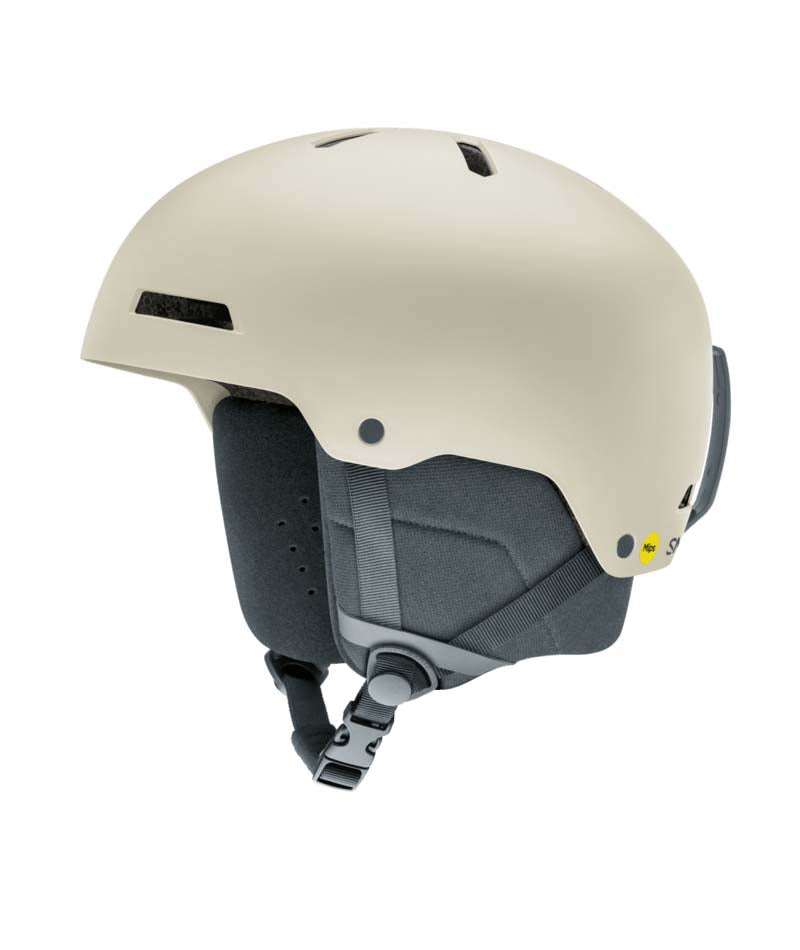 RodeoMips-Beige helmet with gray interior and black straps on a white background
