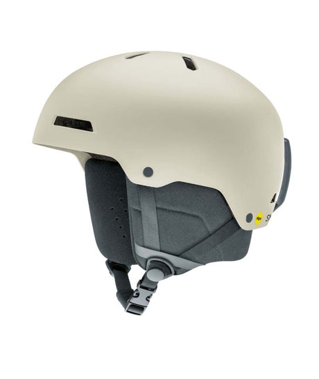 RodeoMips-Beige helmet with gray interior and black straps on a white background