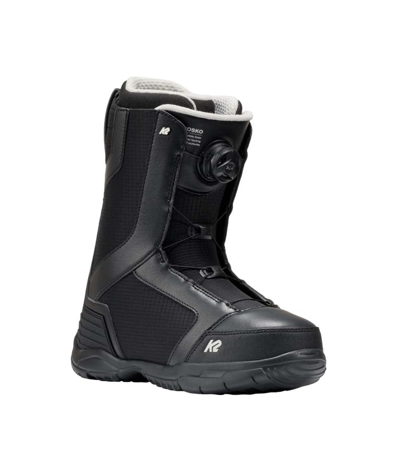 Rosko- Black snowboard boot on a white background